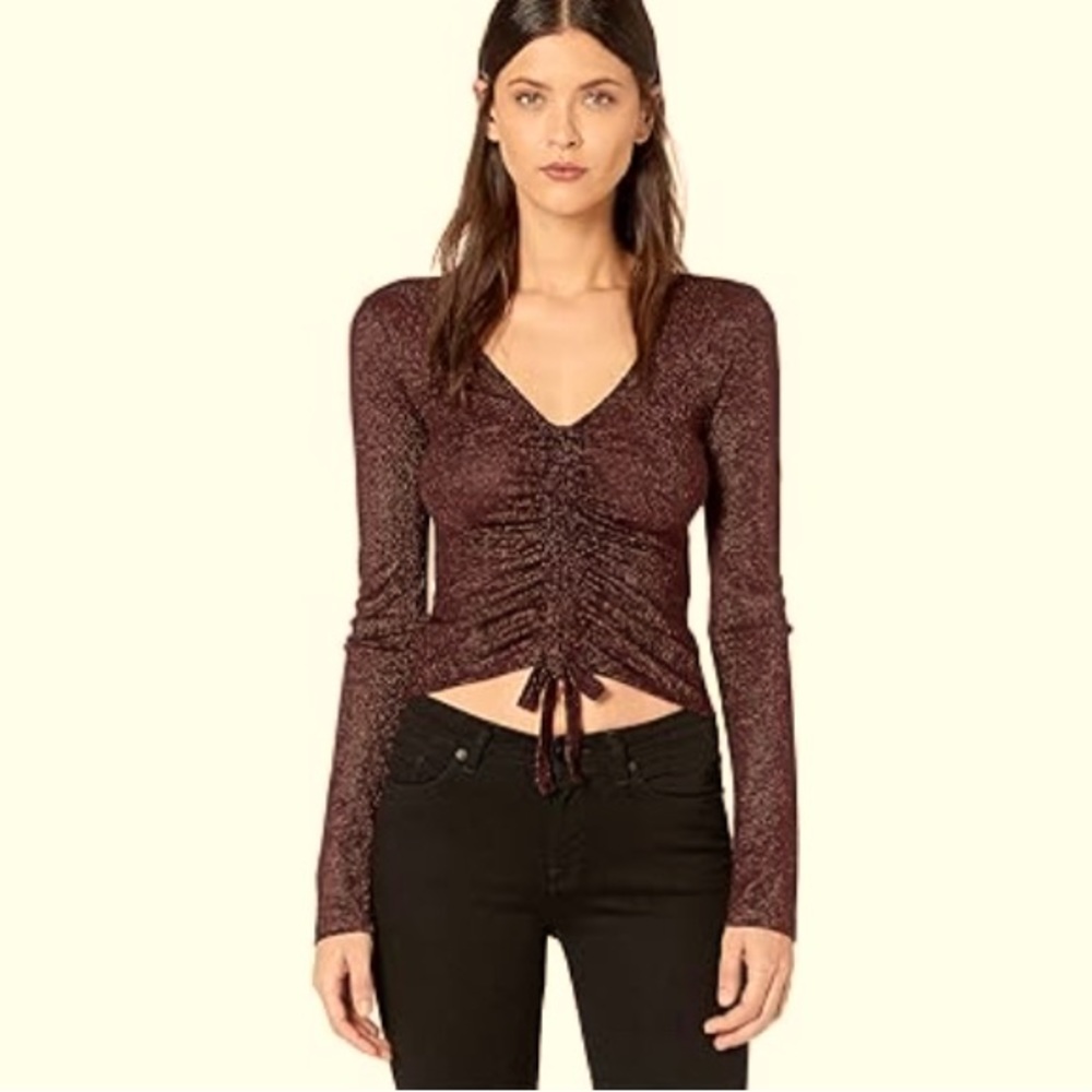 AllSaints Rina Glitz Copper Red Metallic Shimmer Long Sleeve Tee Large NWT